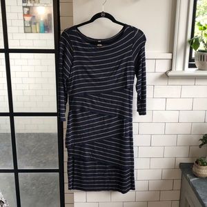 Bailey 44 Navy Blue Stripe 3/4 Sleeve Midi Dress L